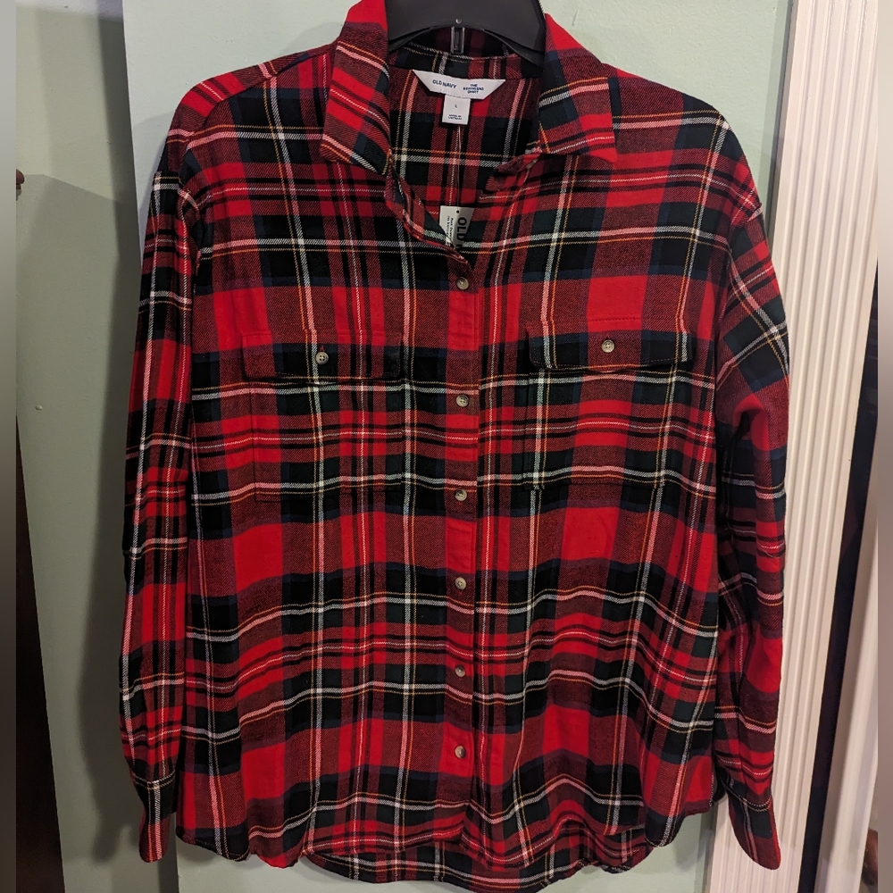 🔥NWT:🔥Women's Large Old Navy Holiday Colored Cabin Getaway Plaid Shirt